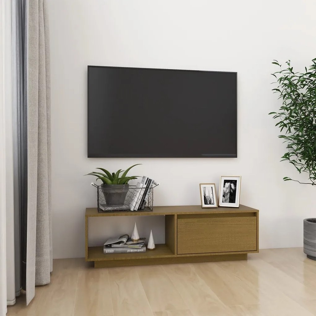 Mobile Porta Tv Marrone Ambra 110x30x33,5 Cm İn Legno Di Pino /