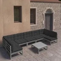 Set Divani da Giardino 8 pz con Cuscini Grigio Massello di Pino 3077191