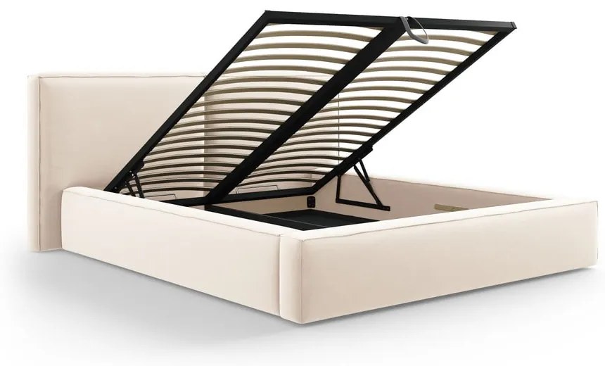 Letto matrimoniale imbottito color crema in velluto con contenitore con rete inclusa 180x200 cm Arendal – Cosmopolitan Design