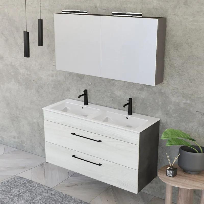 Mobile bagno sospeso 120 cm Smart bianco legno/lava con specchio contenitore