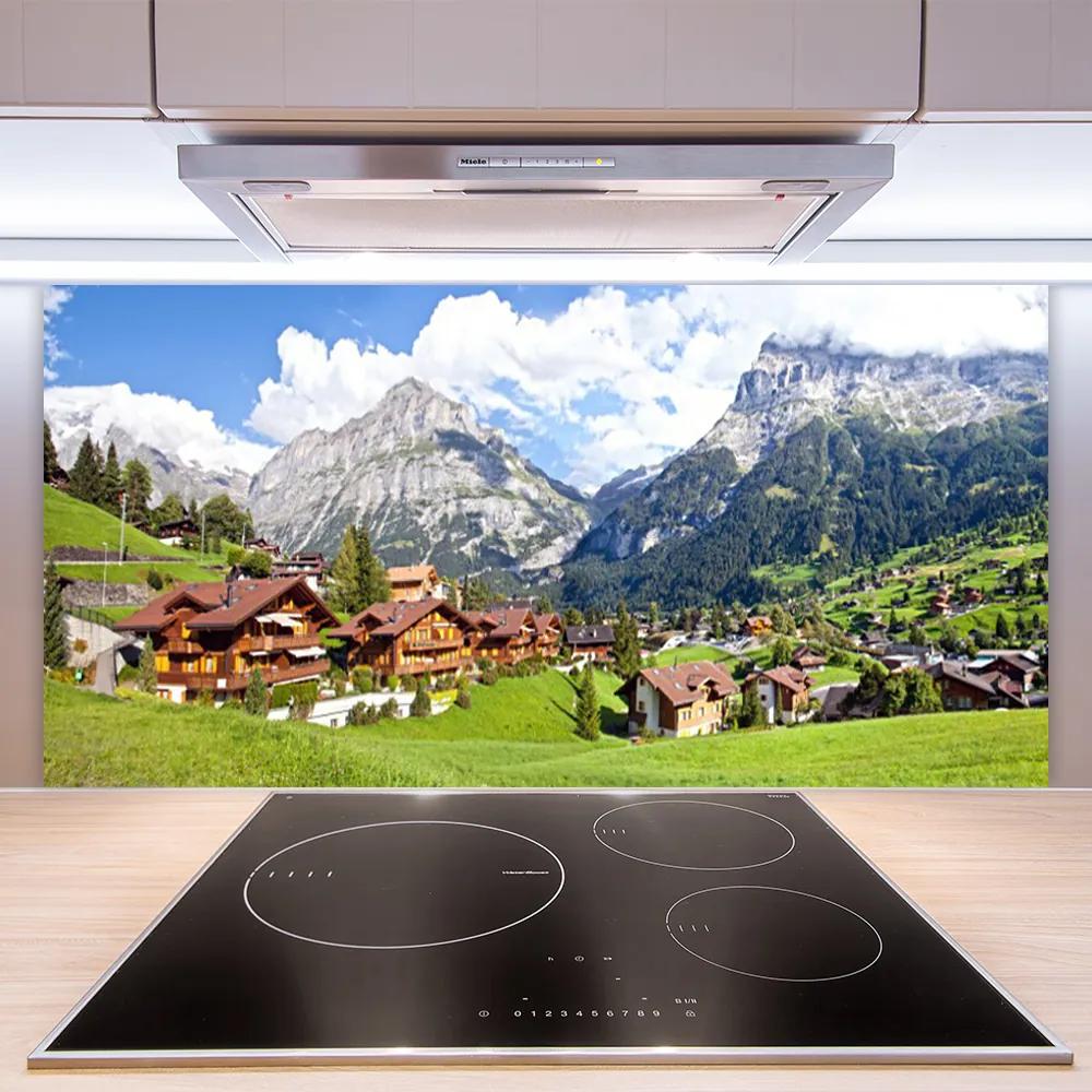 Pannello paraschizzi cucina Case del paesaggio di montagna 100x50 cm
