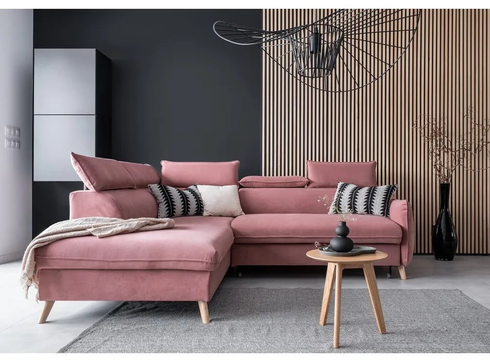 Divano letto angolare in velluto rosa chiaro (angolo sinistro) Sweet Harmony - Miuform