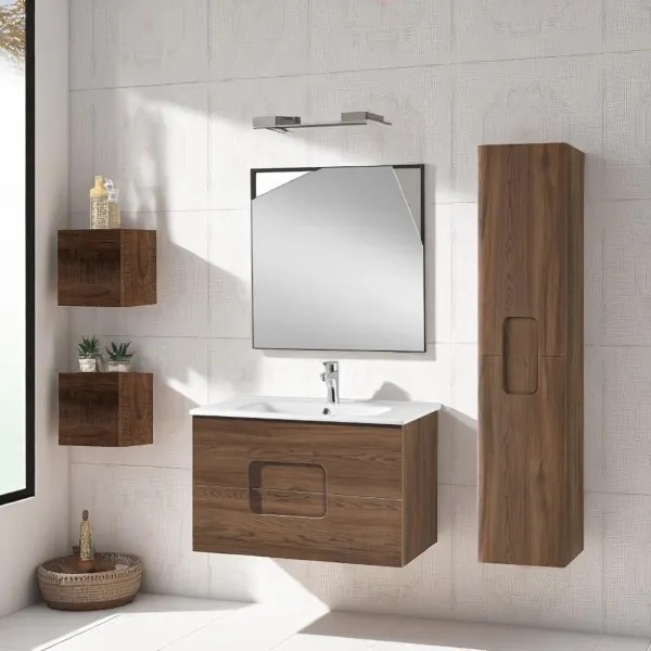 Mobile da bagno sospeso ARCO 80 cm Tek con specchio LED
