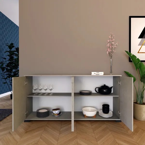 Madia in legno a 4 ante e 2 vani con ripiani 172 cm KYLA Grigio