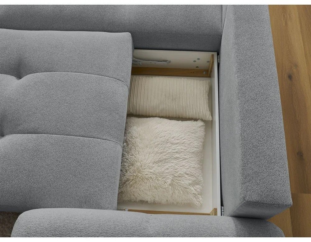 Divano angolare grigio allungabile/con contenitore (con penisola a sinistra/con chaise lounge) con rivestimento in ciniglia Roxelane – Bobochic Paris