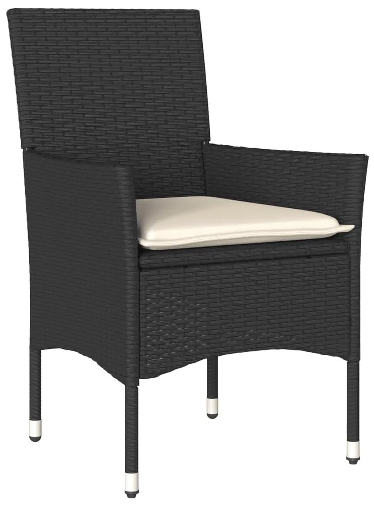 Set pranzo da giardino 7 pz nero con cuscini polyrattan acacia