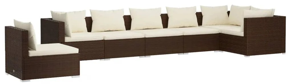 Set Divani da Giardino 7 pz con Cuscini in Polyrattan Marrone