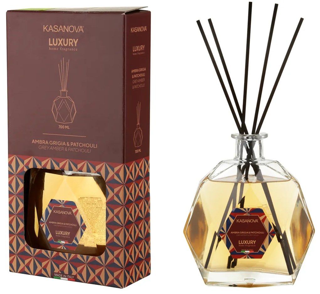 Diffusore per ambienti Ambra Patchouli con bastoncini 700 ml Luxury