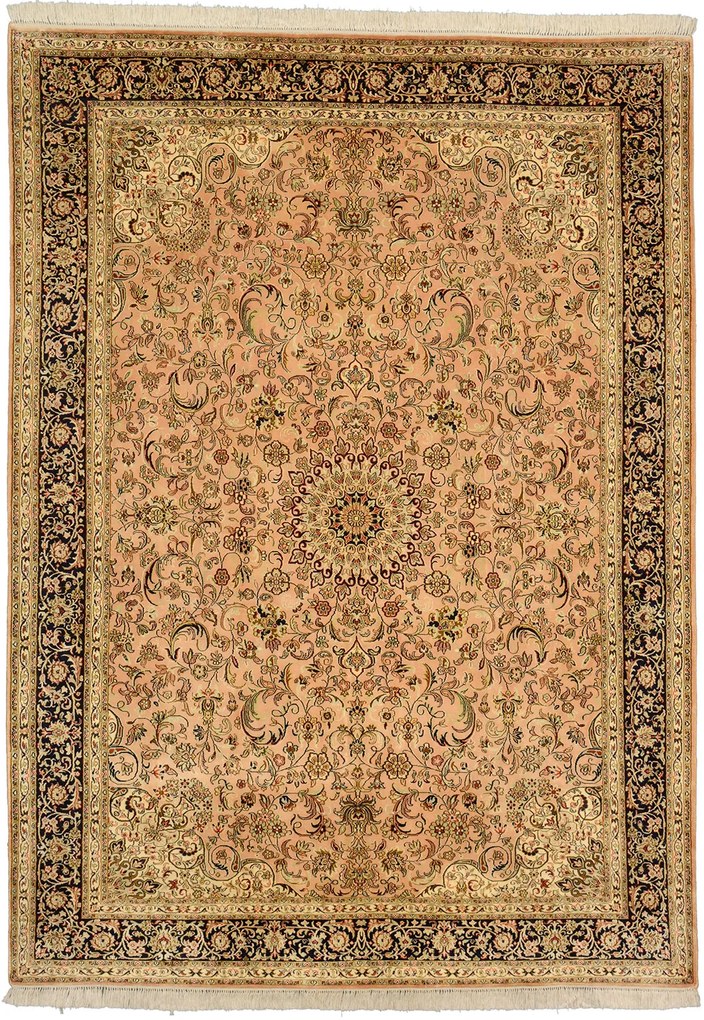 Cashmere Silk Tappeto 210 x 150 Beige (Indian) Annodato A Mano