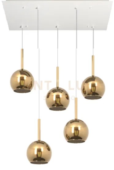 Sosp. bianco rettangolare 5 luci vetri tutti piccolo oro 1155bi-s5 ...