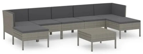 Set Divani da Giardino 8 pz con Cuscini in Polyrattan Grigio