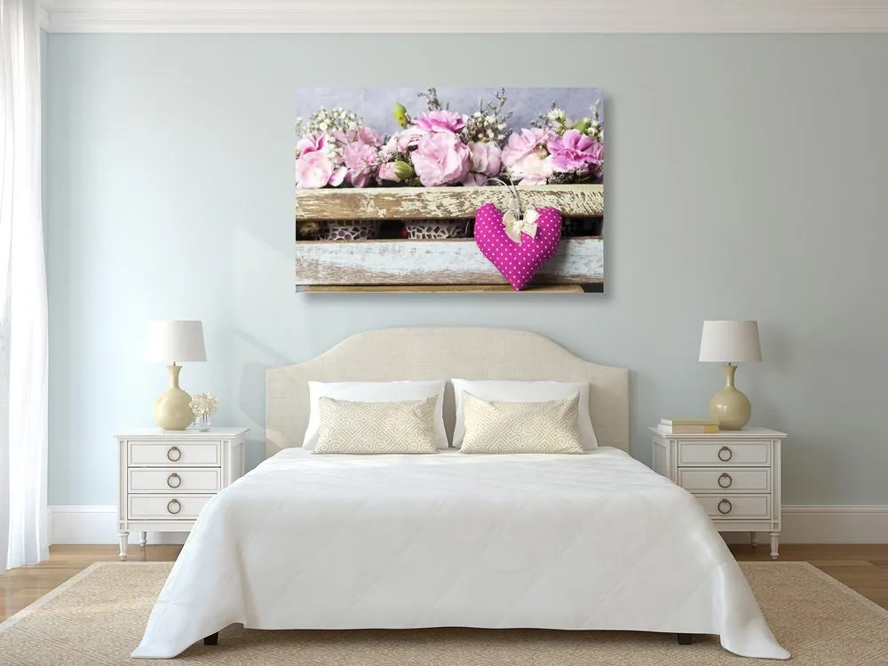 Stampa su tela – Fiori di garofano in cassa di legno