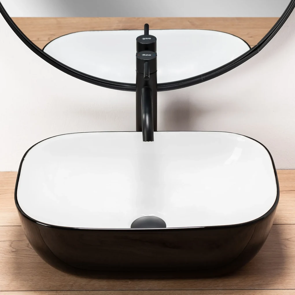 Lavabo da appoggio Rea Belinda White Black