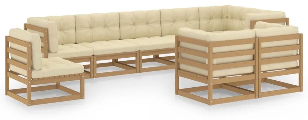 Set divani da giardino 9 pz con cuscini legno massello di pino