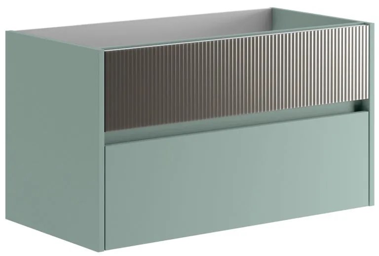 Mobile da bagno sospeso sotto lavabo L 89.5 x H 50 x P 45.5 cm verde laccato opaco, 2 cassetti VISOBATH Niwa