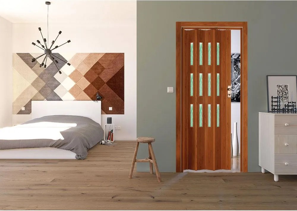 Porta a Soffietto da Interno 88,5x214 cm in PVC con Vetro Florance Ciliegio...