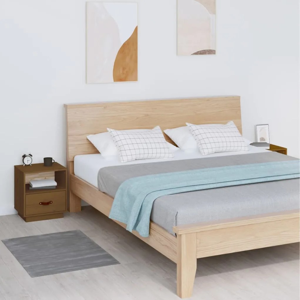 Comodini 2 Pz Ambra 40x34x45 Cm İn Legno Massello Di Pino /
