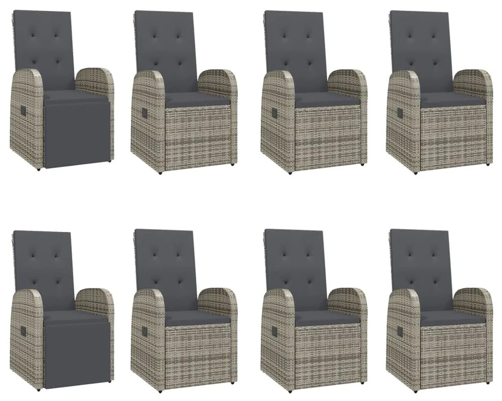 Set da pranzo da giardino 9 pz con cuscini in polyrattan grigio