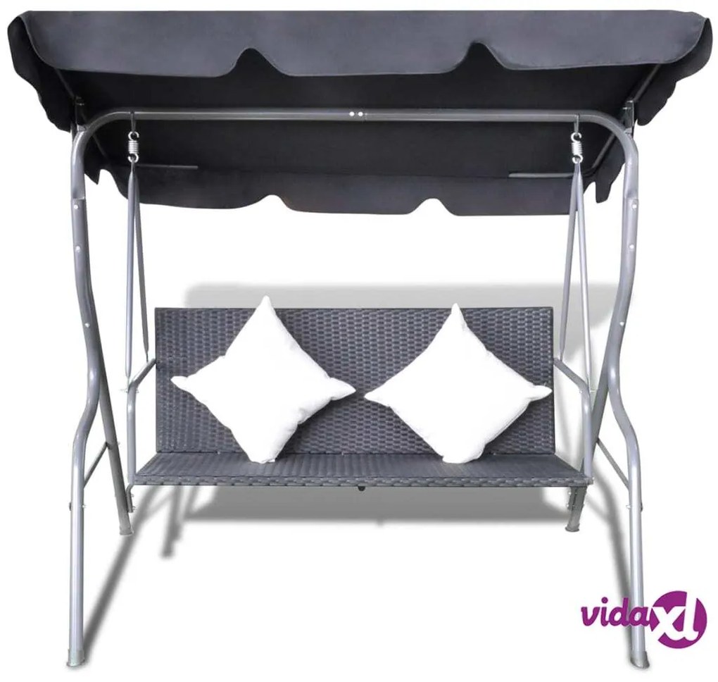 vidaXL Panchina a Dondolo da Esterno con Baldacchino Nero Polyrattan