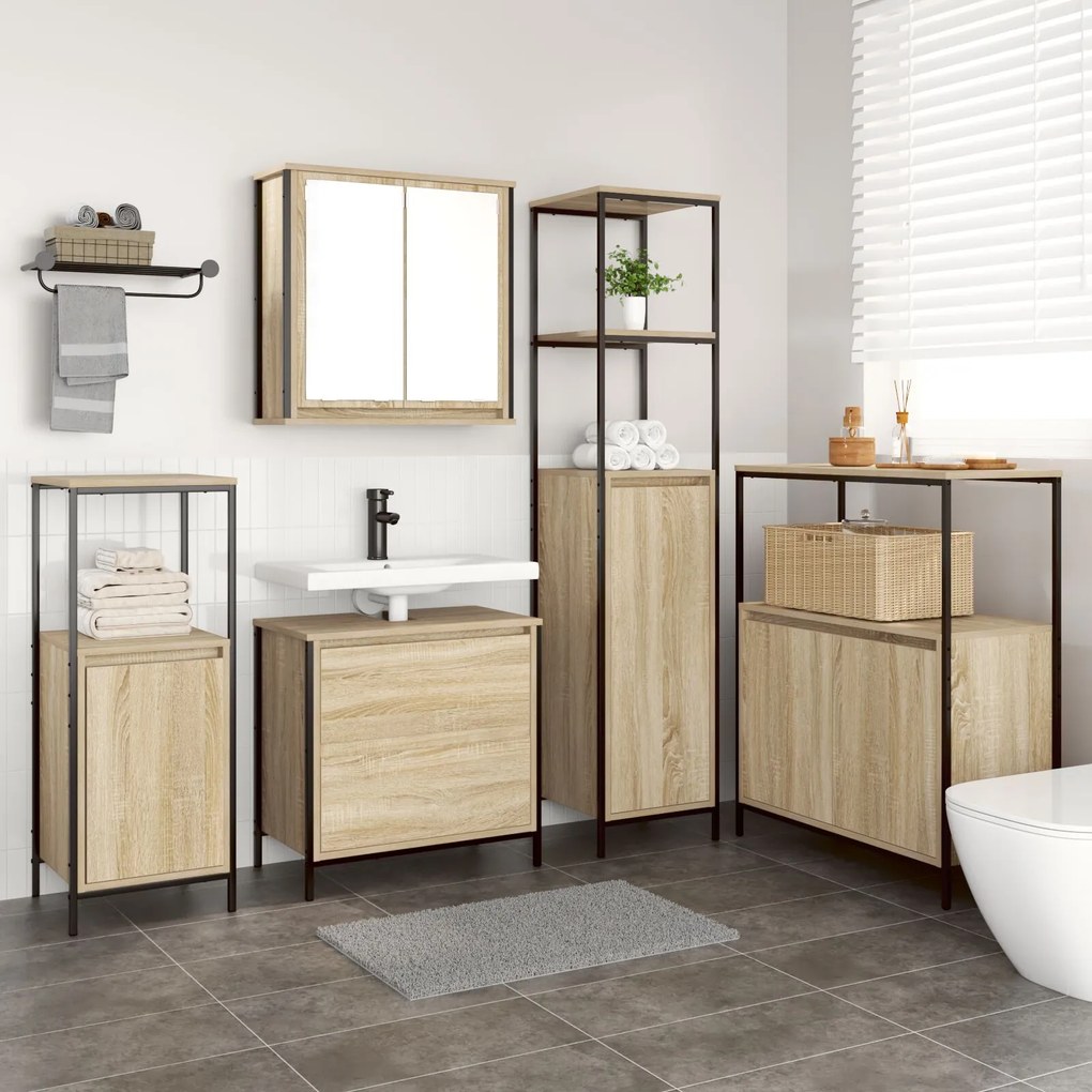 Set di mobili da bagno 5 pezzi in legno ingegnerizzato rovere sonoma