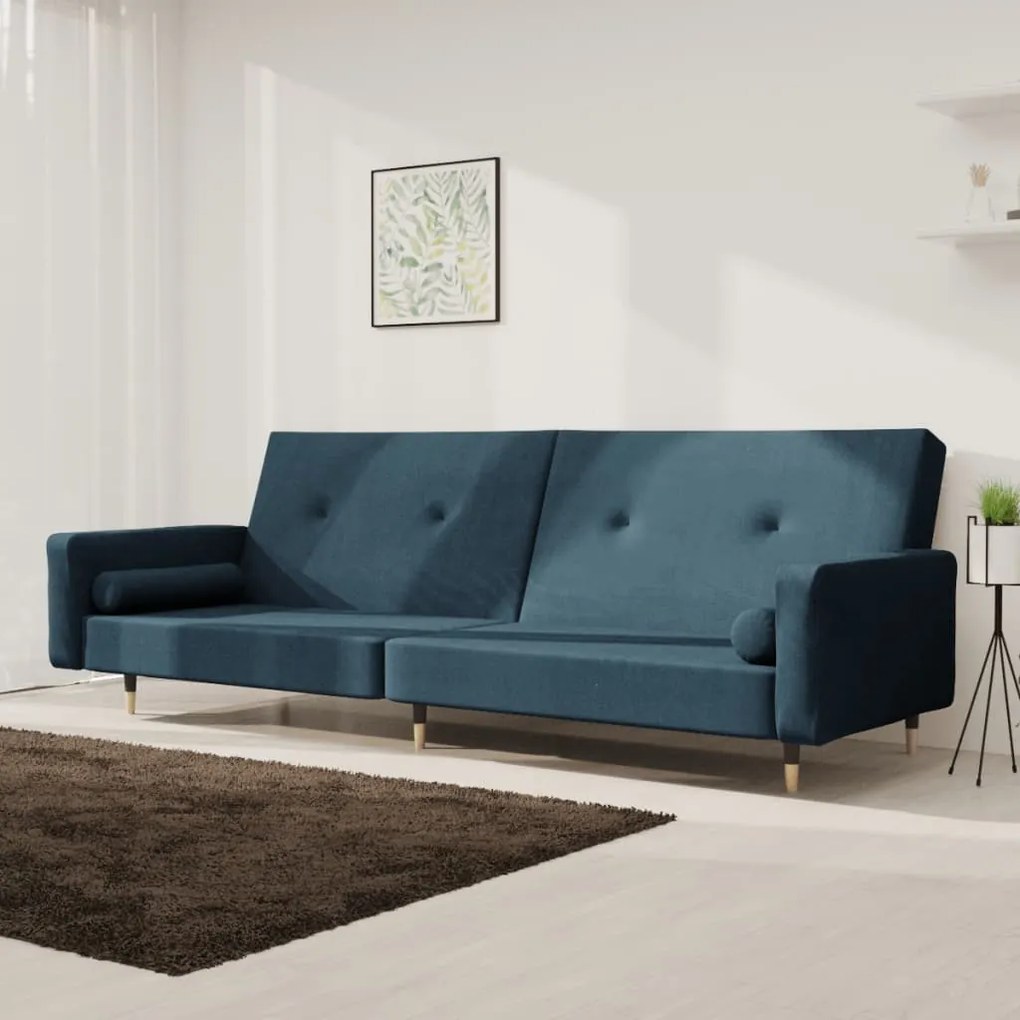 Divano Letto A 2 Posti Con 2 Cuscini Blu İn Velluto /