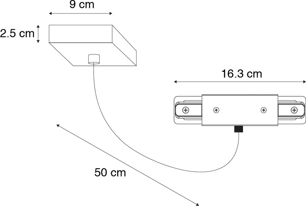 Alimentatore per binario monofase con piastra di montaggio quadrata nero - Jeana