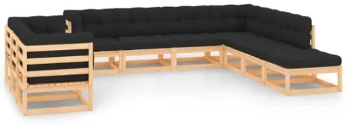 Set Divani da Giardino 10 pz con Cuscini Antracite Legno Pino