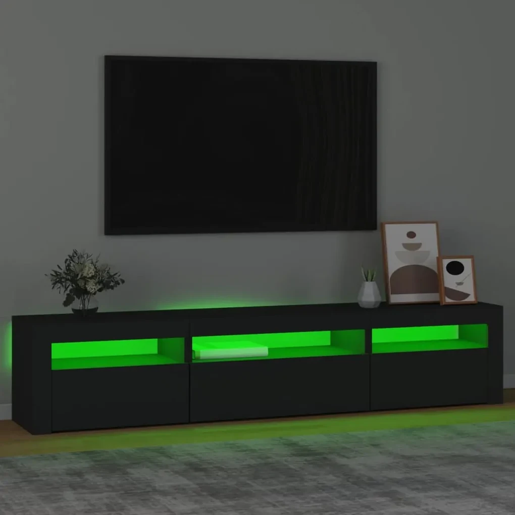 Mobile porta tv con luci led nero 195x35x40 cm