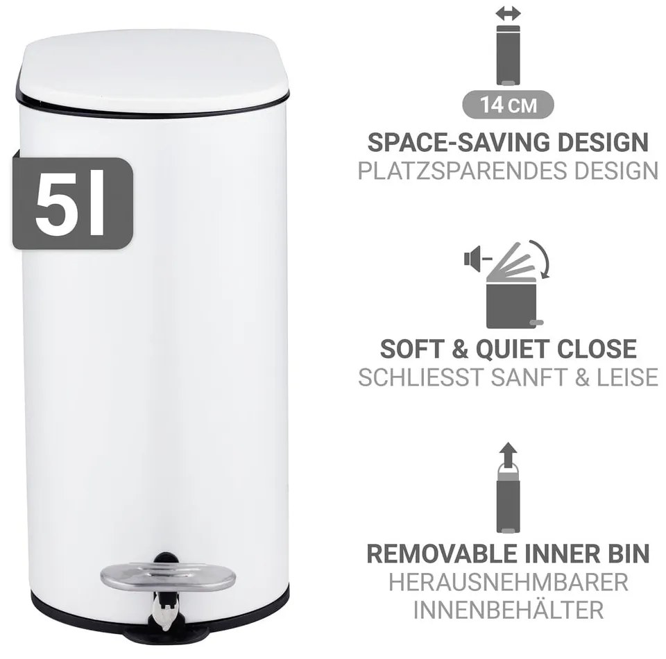 Cestino per la spazzatura bianco opaco in acciaio con pedale 5 l Collungo – Wenko