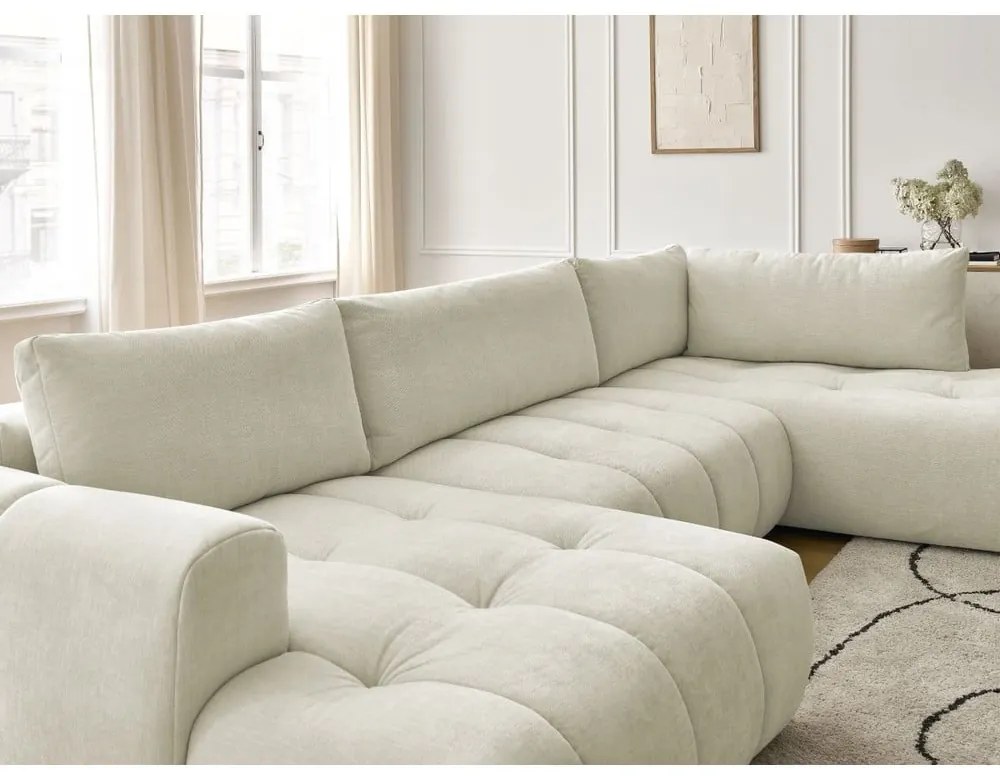 Divano angolare beige allungabile e con contenitore (penisola a destra/a U) Fuji – Bobochic Paris