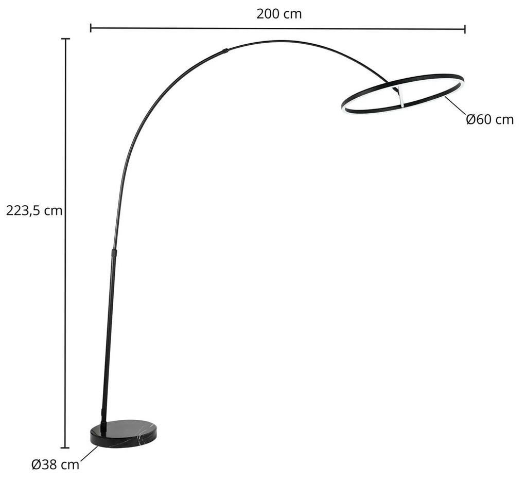 Lucande Virvera piantana LED arco, rotondo, nero