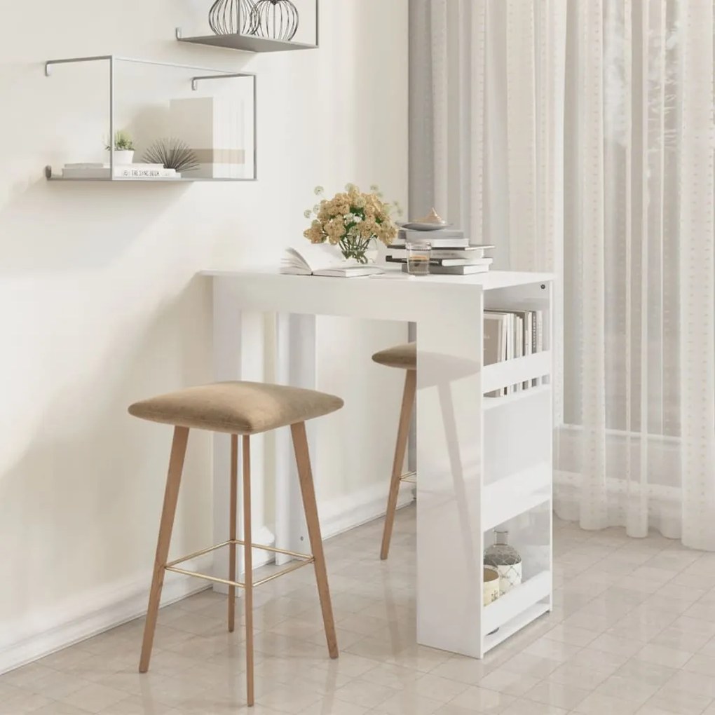 Tavolo Da Bar Con Portaoggetti Bianco Lucido 102x50x103,5 Cm /
