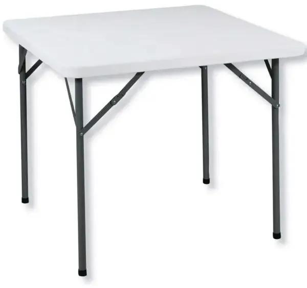 Tavolo catering pieghevole - struttura in acciaio e piano in resina bianco, 88x88