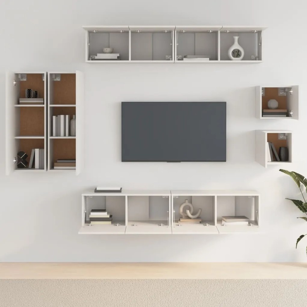 Set mobili porta tv 8pz bianco in legno multistrato