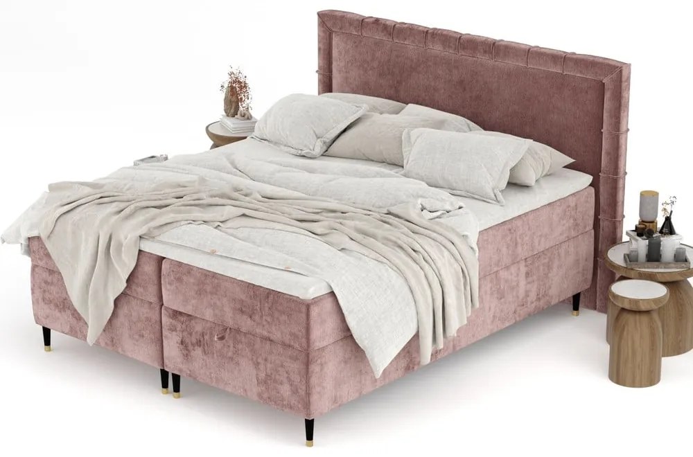 Letto boxspring rosa con spazio contenitivo 160x200 cm Voyage - Maison de Rêve