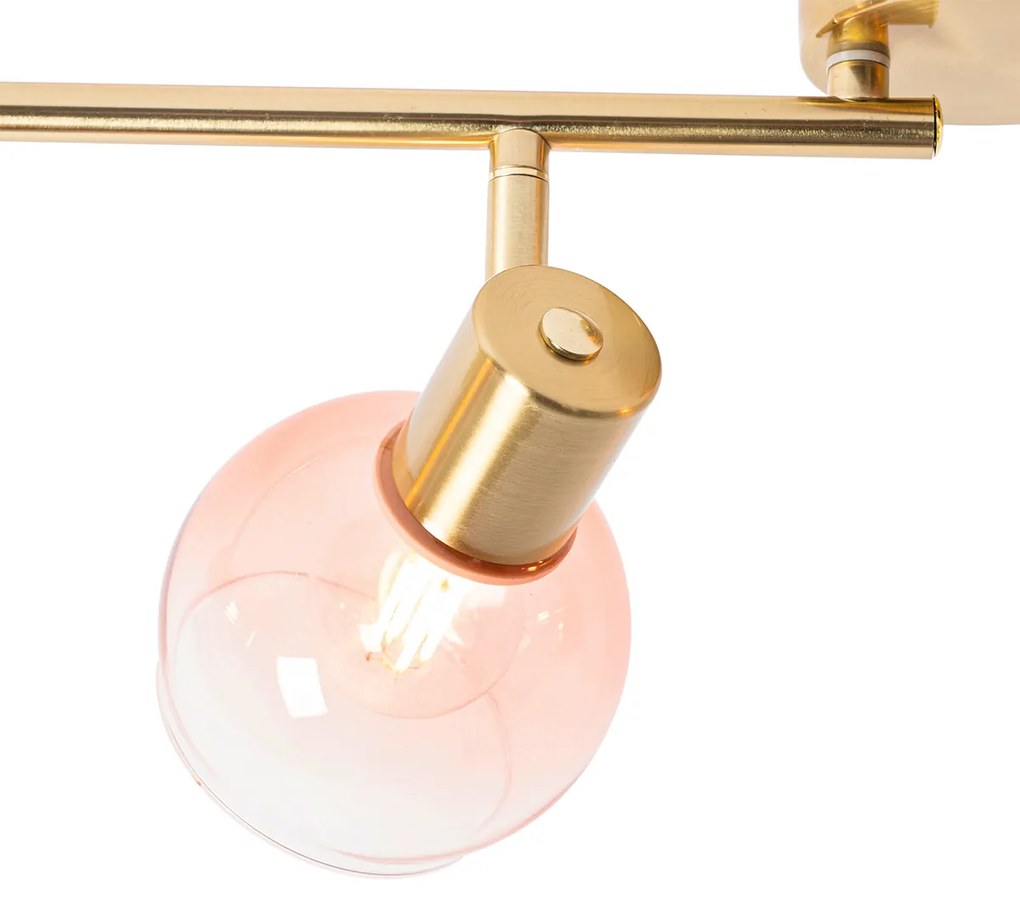 Faretto Art Déco oro con vetro rosa 4 luci - VIDRO