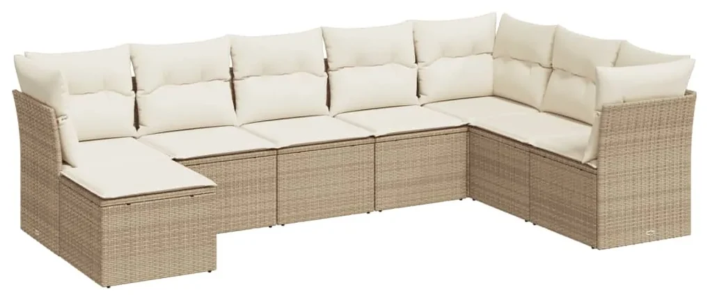 Set divano da giardino 8 pz con cuscini beige in polyrattan