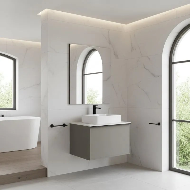 Mobile da bagno sospeso sotto lavabo Pixel frame 1 cassetto L 60 x H 40 x P 45.5 cm grigio lcarbone e maniglia alluminio nero opaco