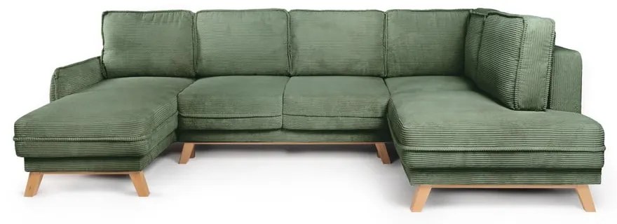 Divano angolare in verde chiaro allungabile (con penisola a destra/a forma di "U") con rivestimento in velluto a coste Tori – Bonami Selection