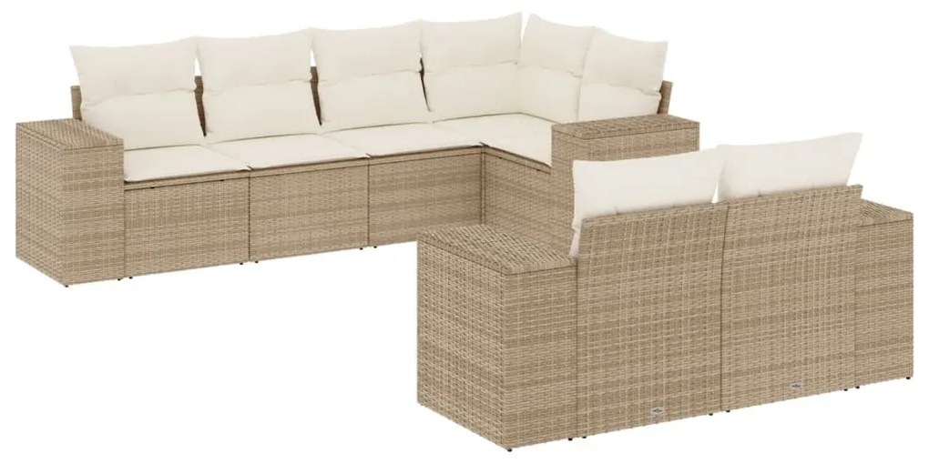 Set Divani da Giardino 7 pz con Cuscini Beige in Polyrattan