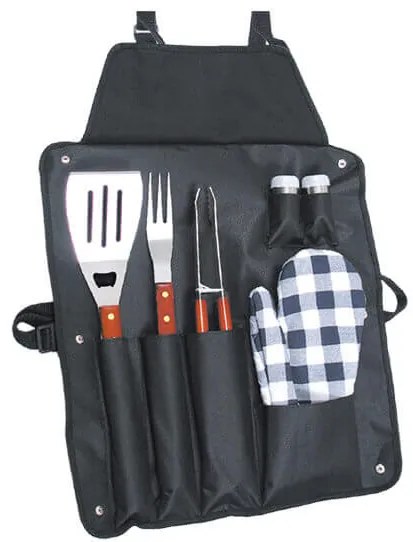 Grembiule con attrezzi per barbecue con 6 accessori