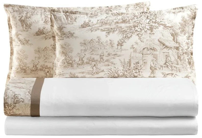 Lenzuola matrimoniali Toile de Jouy Biancoperla in cotone