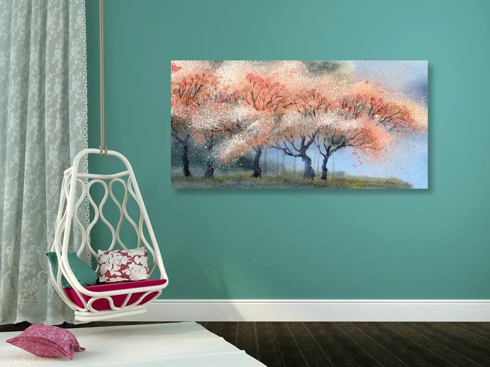 Quadro su tela – Alberi in fiore acquerellati