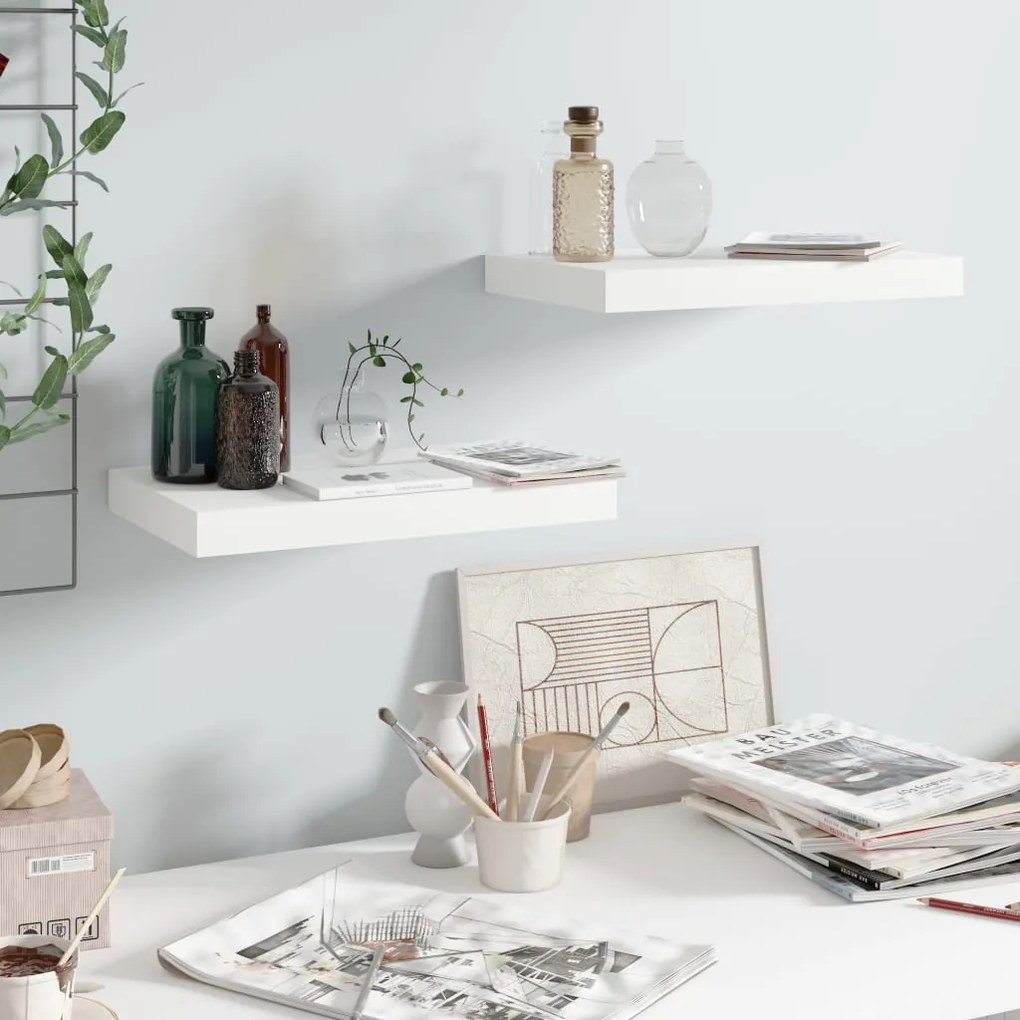 Scaffali A Parete 2 Pz Bianco Lucido 40x23x3,8 Cm İn Mdf /