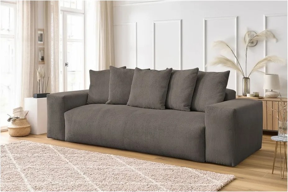 Divano grigio/marrone con rivestimento in velluto a coste 280 cm Voltaire – Bobochic Paris