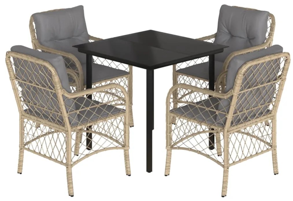 Set pranzo da giardino 5 pz con cuscini beige misto polyrattan