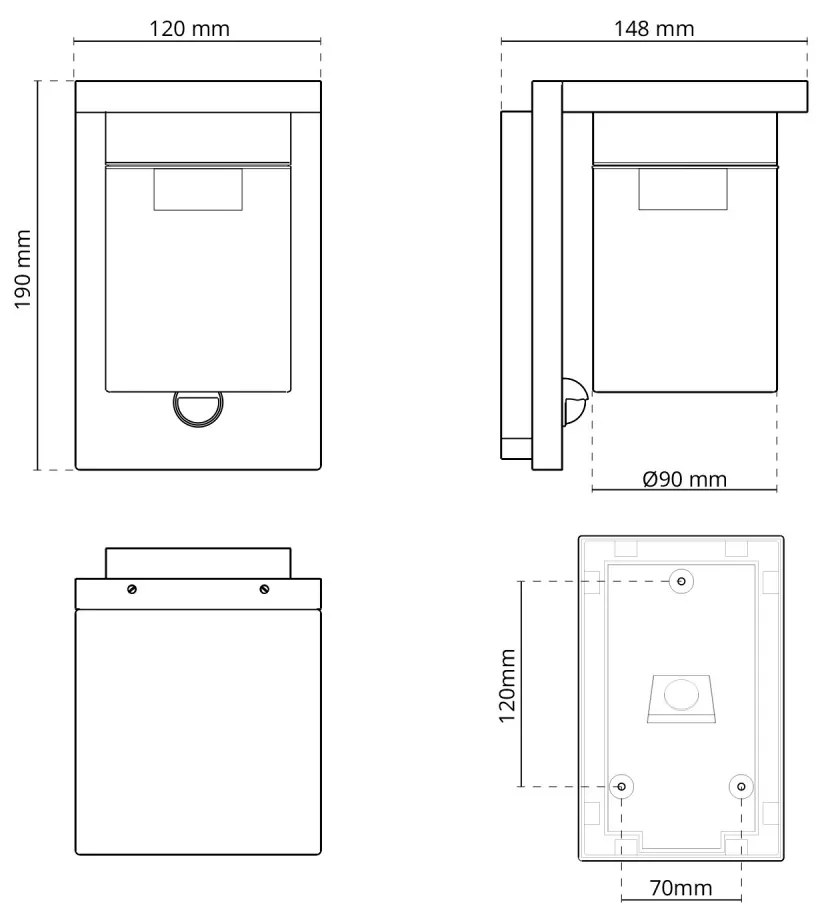 Applique Nera IP54 con Base E27 e Sensore di Movimento - Serie RIGA Base E27