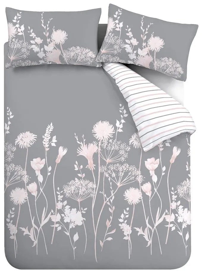 Set copripiumino e federa grigio per letto matrimoniale 200x200 cm Meadowsweet Floral – Catherine Lansfield