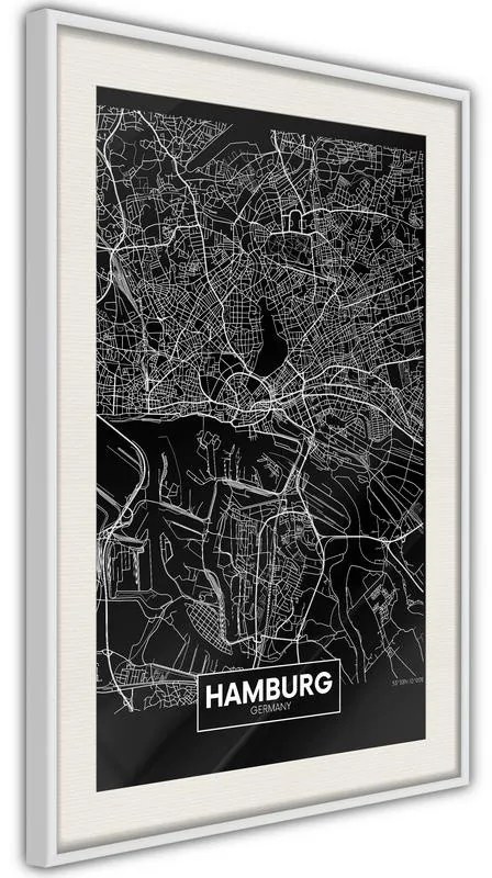 Poster  City Map: Hamburg (Dark)  Cornice Quadri Cornice d'oro con passe-partout, Larghezza x Altezza Home decor 40x60