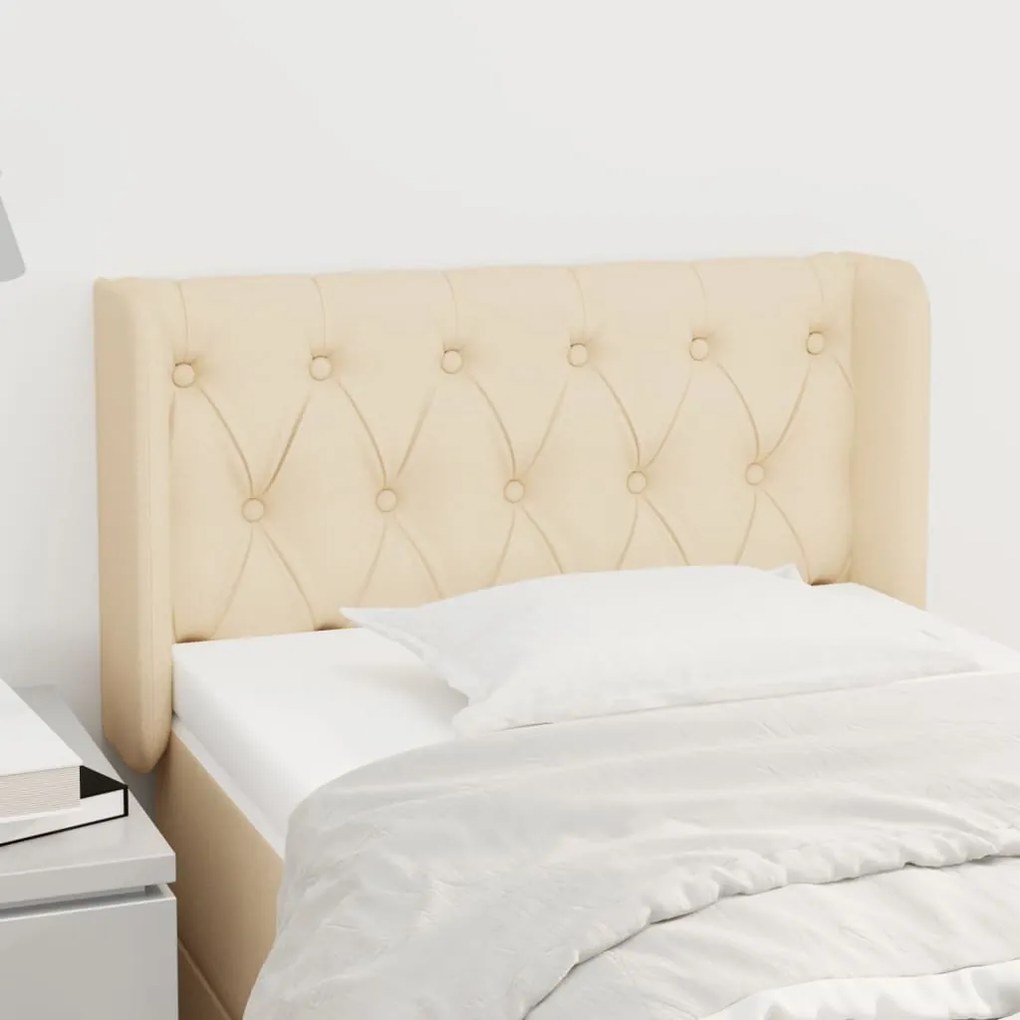 Testiera Ad Orecchio Crema 83x16x78/88 Cm İn Tessuto /